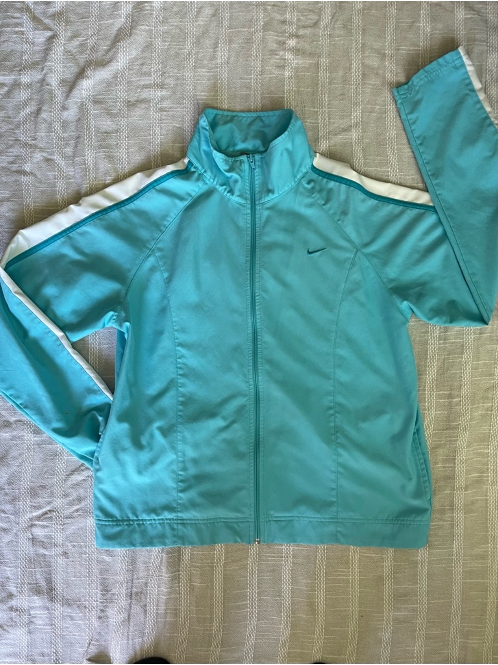 Nike teal Track Zip-Up Jacket with White Shoulder Stripes